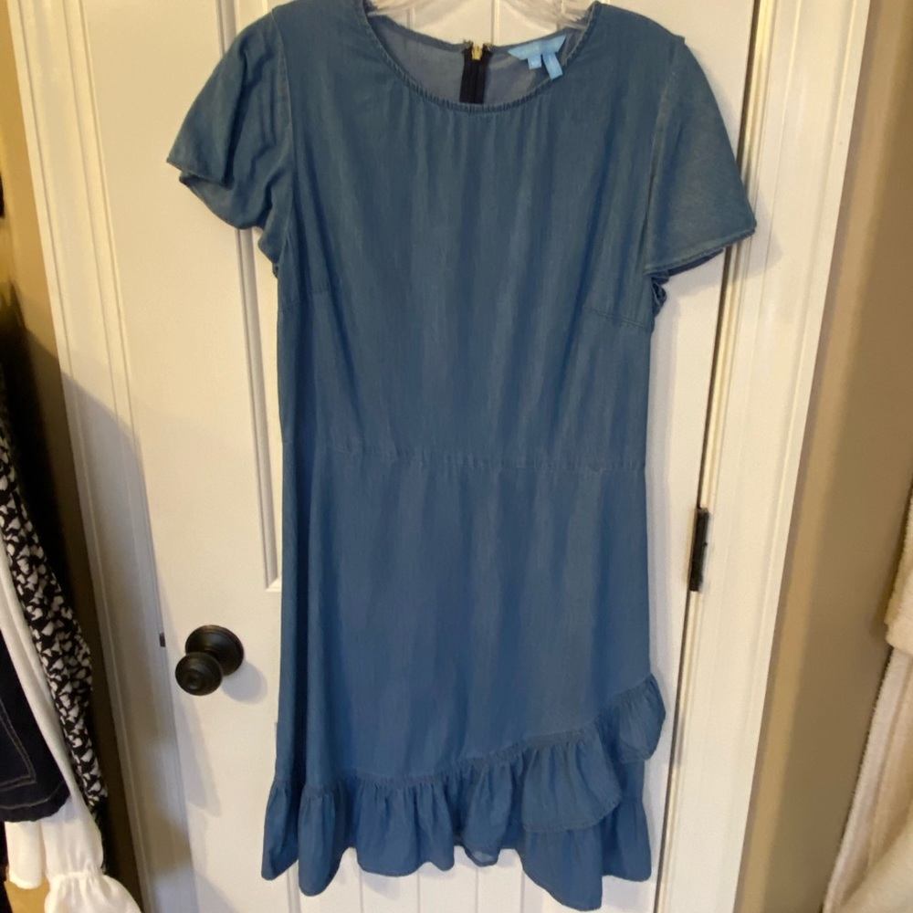 DRAPER JAMES Chambray Flounce Sleeve Ruffle Dress
